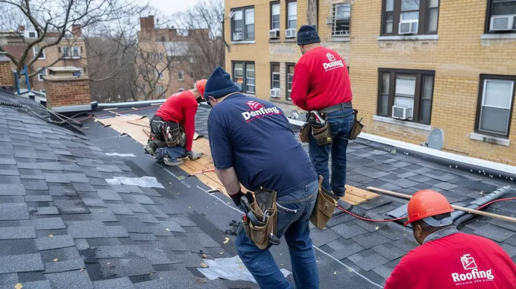 Roofing specialists ensuring proper installation on roof surface