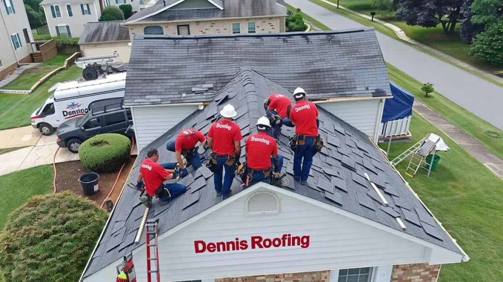 Licensed roofers performing detailed roof installation work