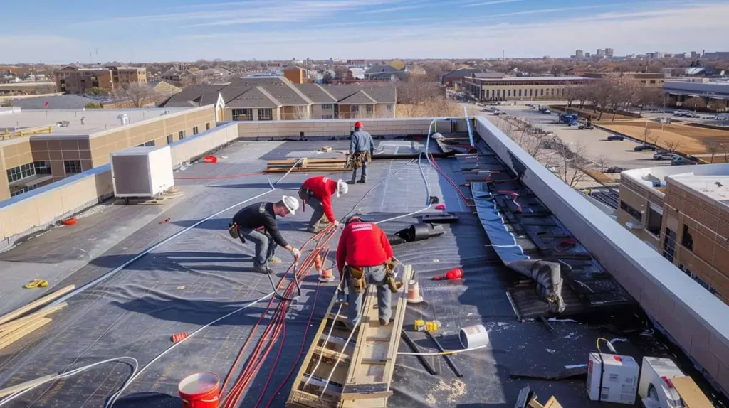 Commercial flat roofing system installed by experienced contractors