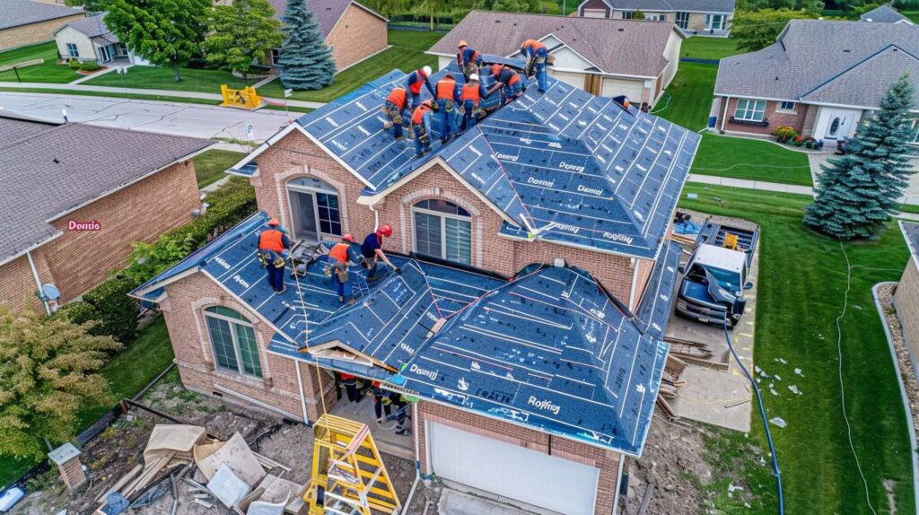 Professional roofer installing shingles on Carroll Gardens residential property