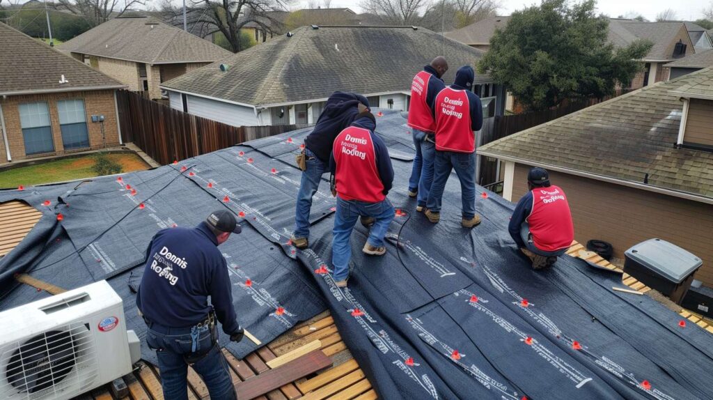 Professional roofer installing shingles on a residential roof in Brooklyn Chinatown