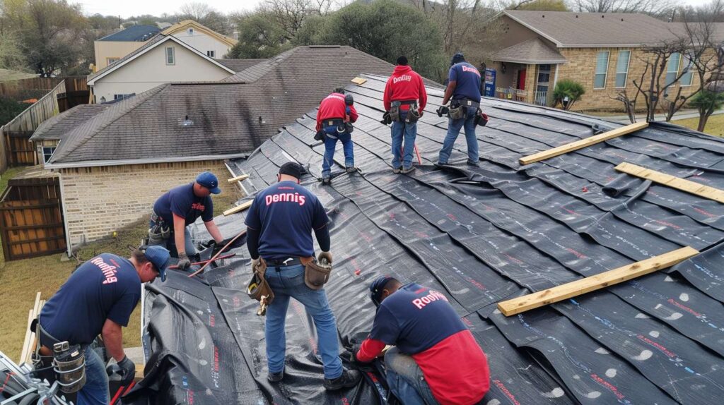Roofing contractor inspecting shingles on a Brooklyn residential home
