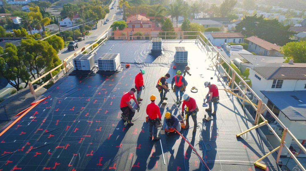 Professional roofer installing shingles on a residential home in Columbia Street Waterfront