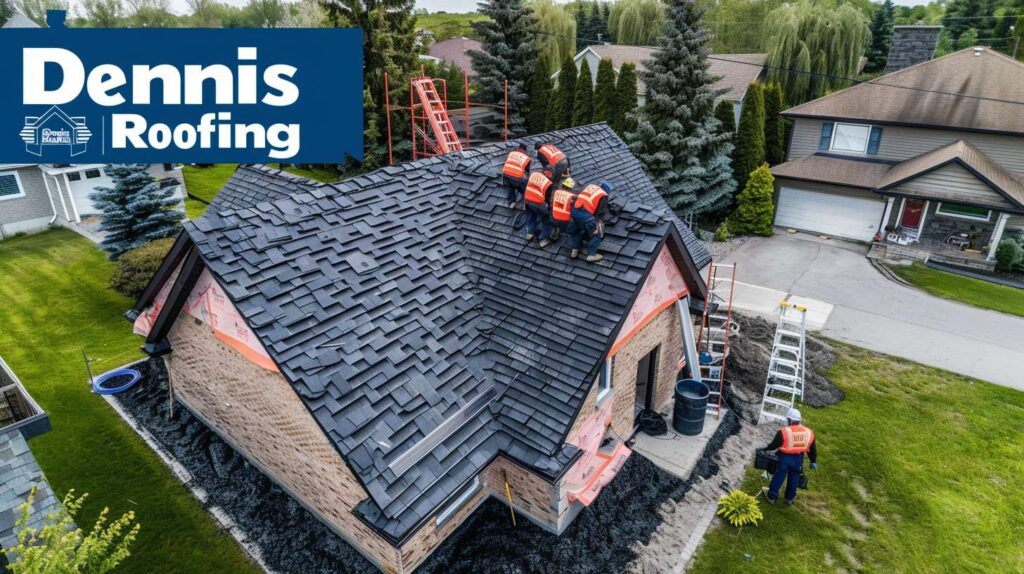 Commercial roofing contractor installing flat roof membrane on Brooklyn building