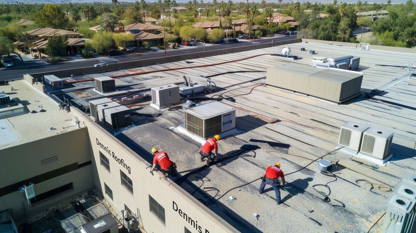 Commercial shingle roof installation on Brooklyn business building with workers applying protective roofing materials