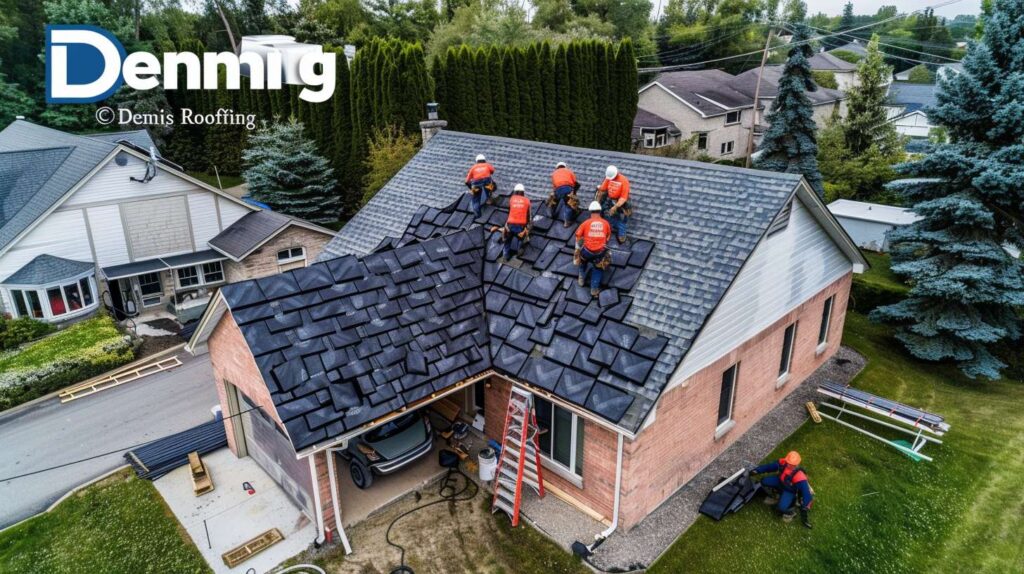 Professional roofer installing shingles on an East Flatbush residential home