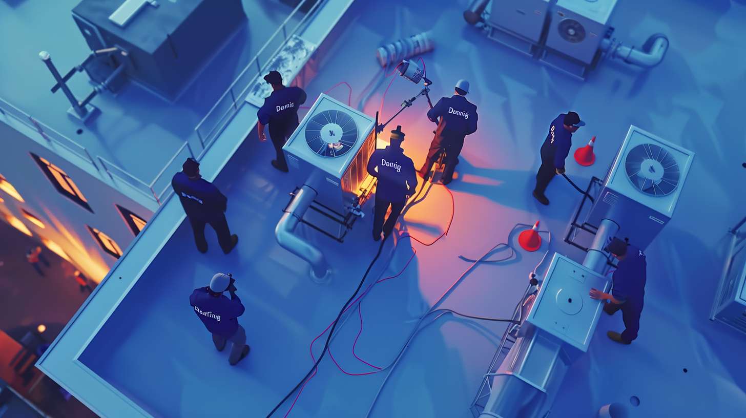 Professional gutter installation crew working on a Brooklyn residential home with ladder and tools