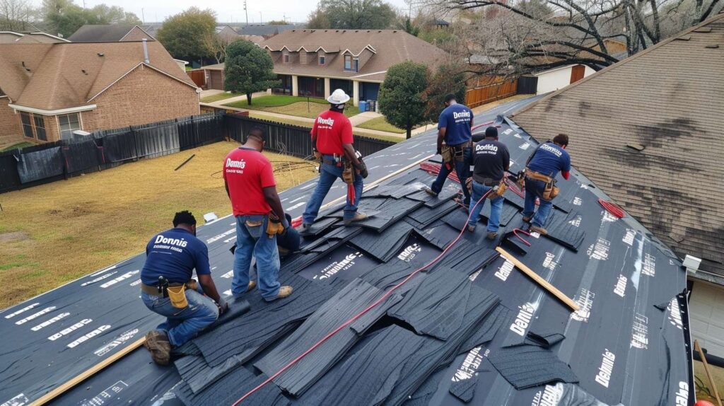 Commercial roofing contractor installing flat roof membrane on Brooklyn business building