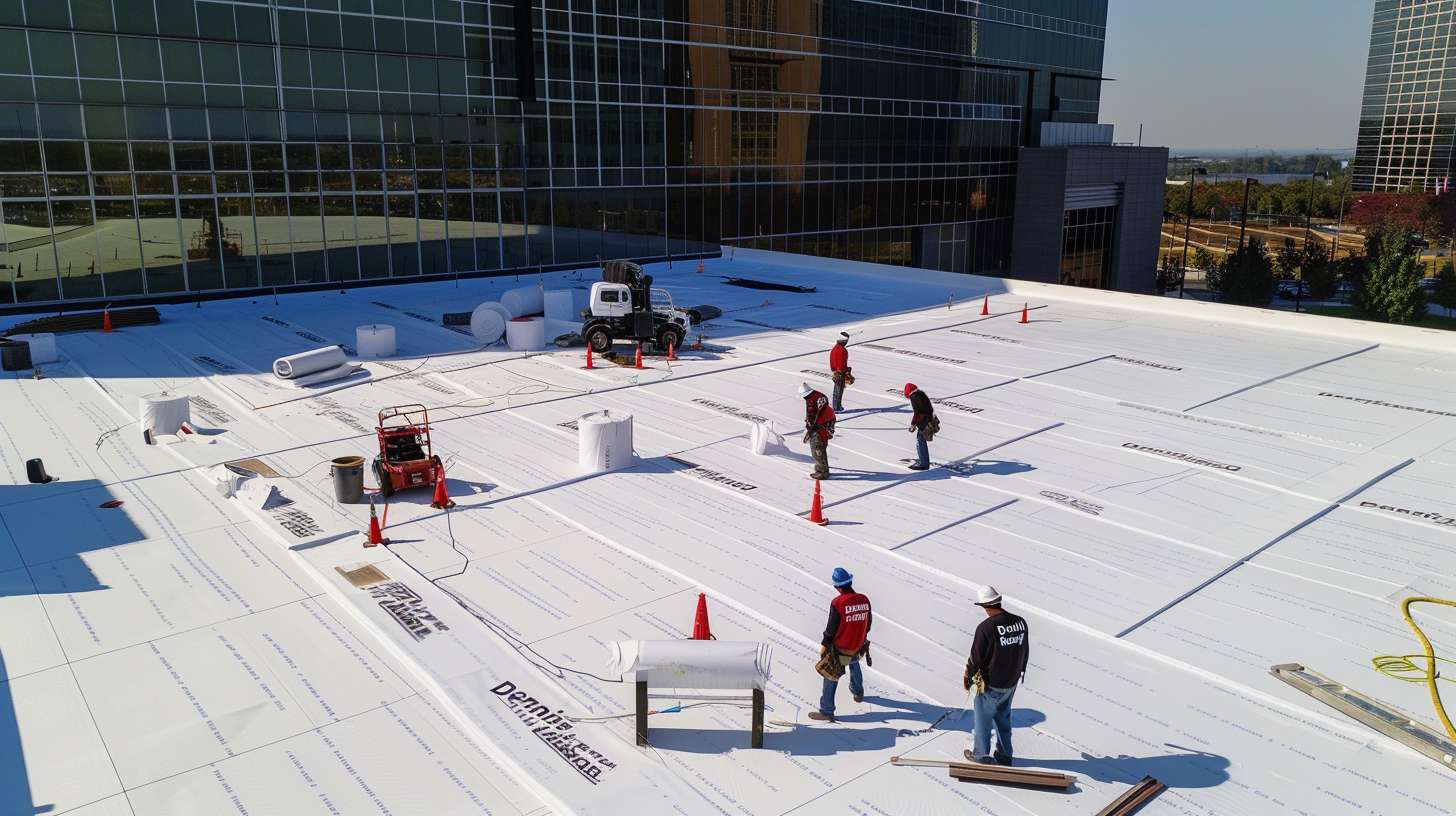 Professional roofer inspecting and repairing damaged slate tiles on a Brooklyn brownstone roof