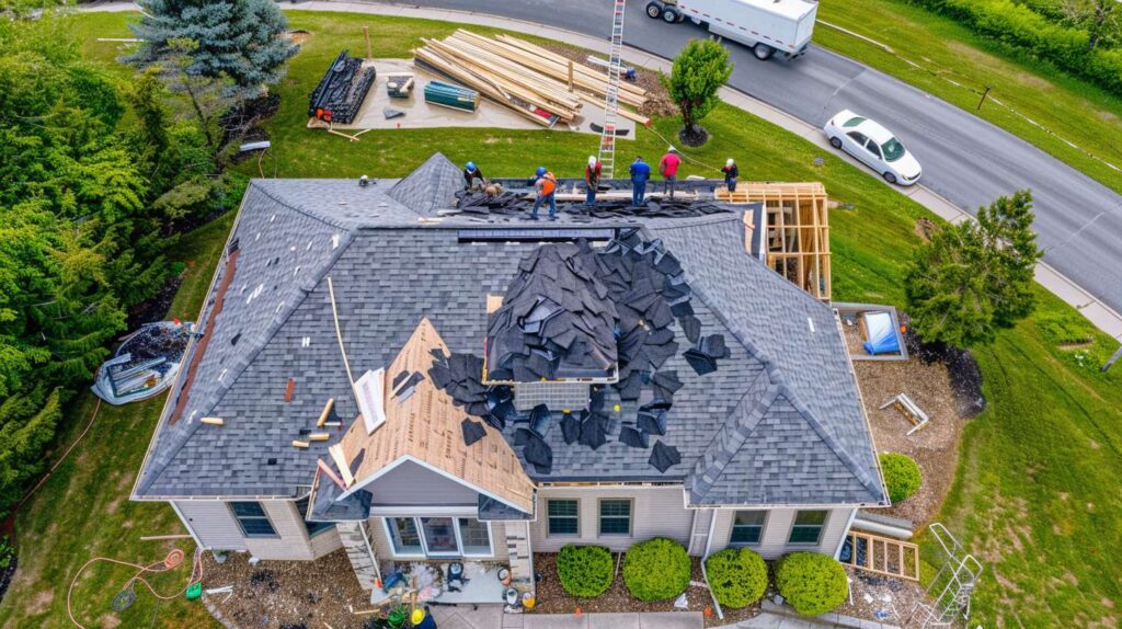 Professional roofing contractor inspecting and repairing a residential roof in Brooklyn, New York