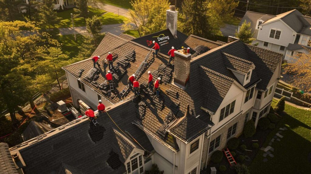 Professional roofer installing new shingles on a residential home in Brownsville