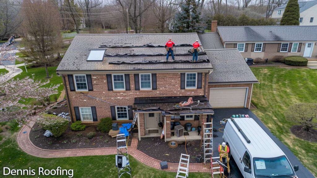 Professional roofer repairing shingles on residential home in East New York