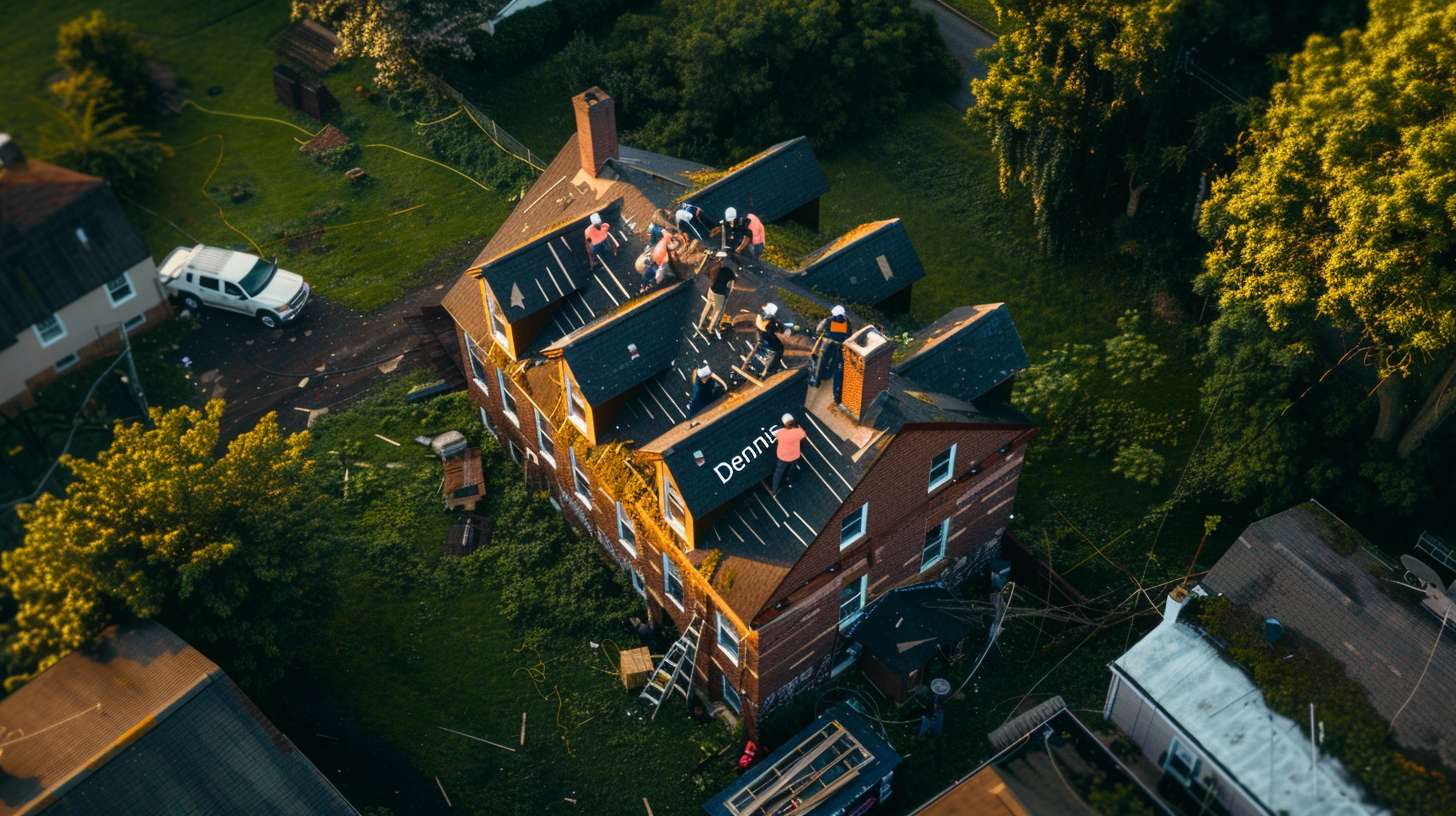 Professional roofer repairing damaged tin roof panels on Brooklyn home