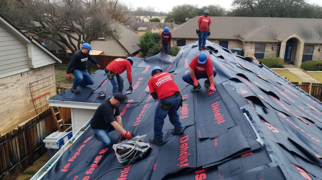 Professional roofer inspecting flat roof system in Brooklyn with tools and safety equipment