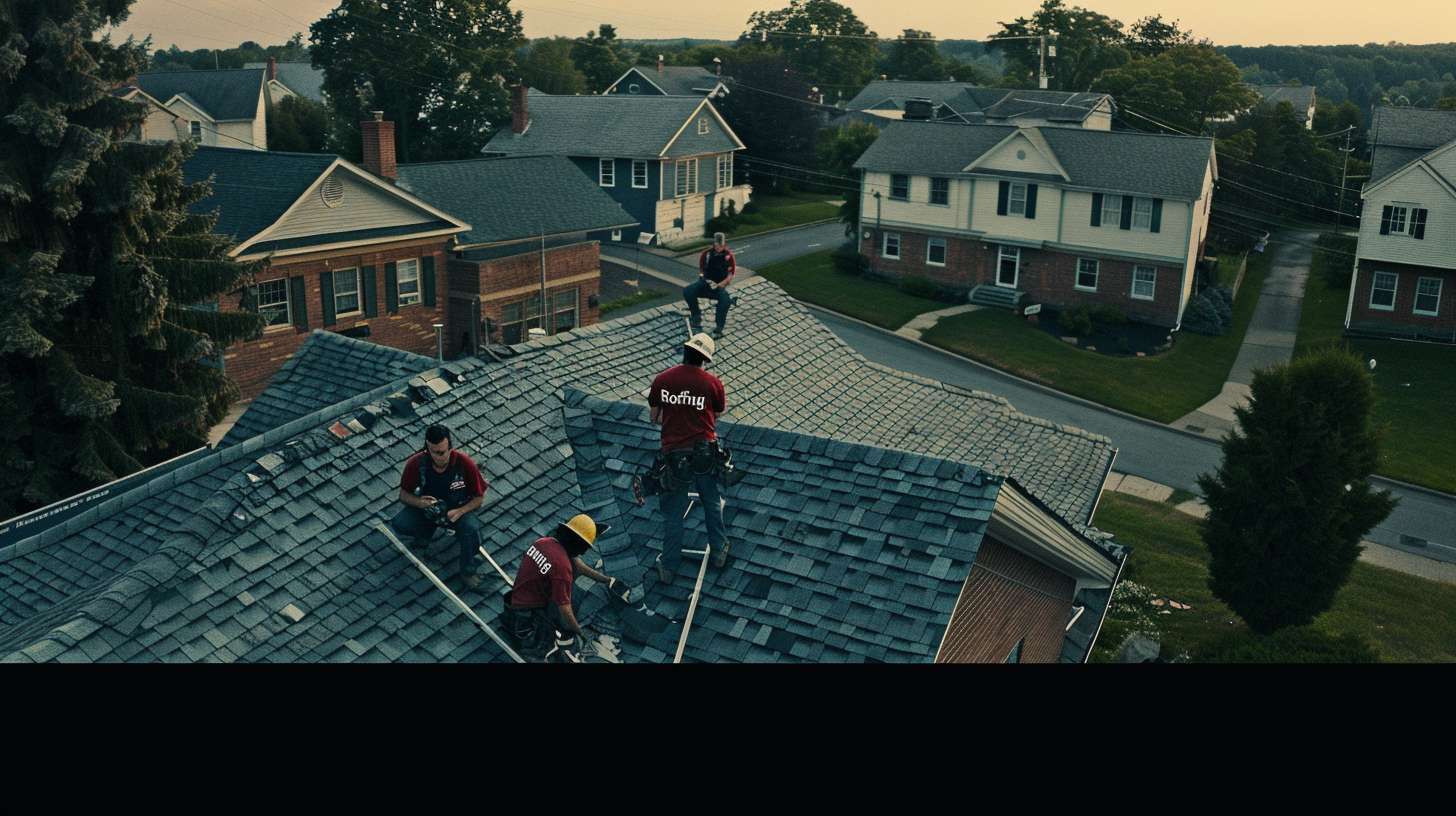 Professional roofer repairing flat roof leak in Brooklyn with specialized tools and materials