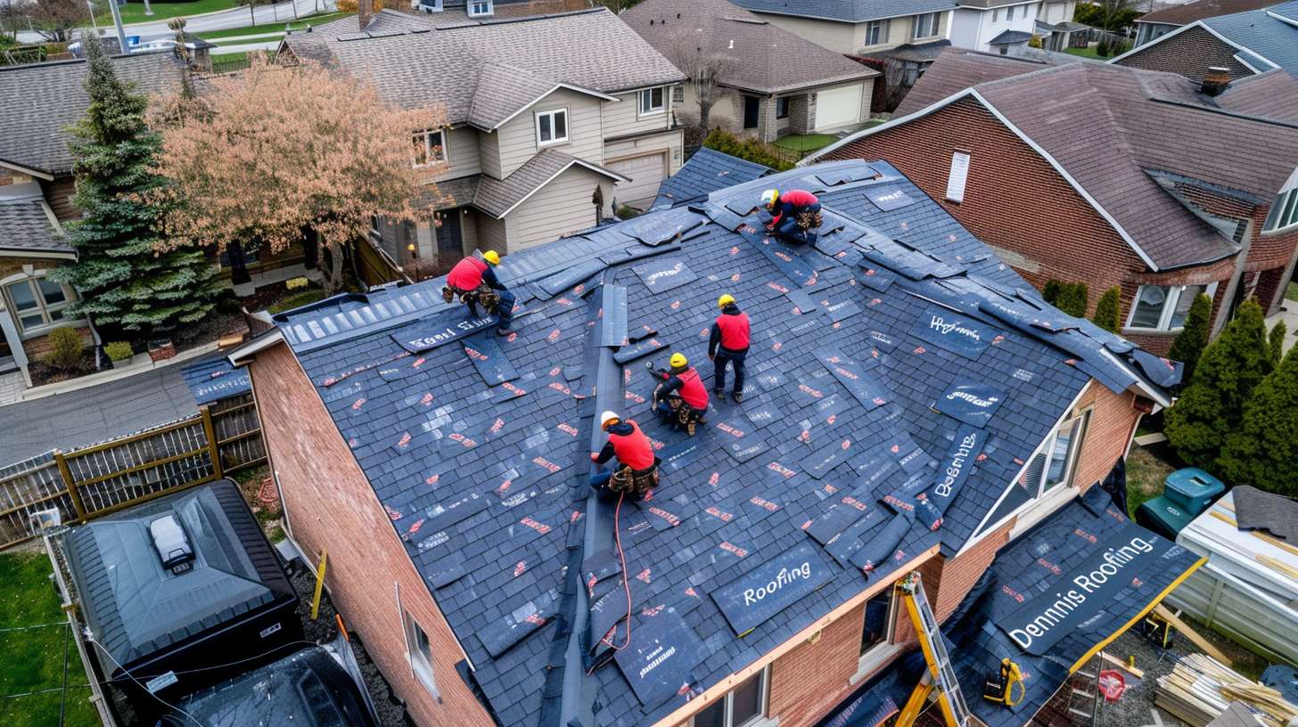 Professional roofer inspecting and repairing flat roof membrane in Brooklyn residential building
