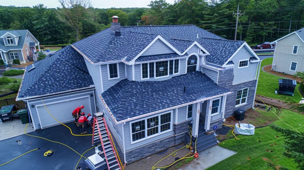 Professional flat roof installation on commercial building in Brooklyn Experienced roofing contractor inspecting flat roof membrane Workers applying waterproof coating to flat roof surface Close-up of durable EPDM rubber roofing material Flat roof repair work showing sealed seams and edges Brooklyn residential building with newly installed flat roof Roofing team using specialized equipment for flat roof construction Quality flat roofing materials and tools ready for installation