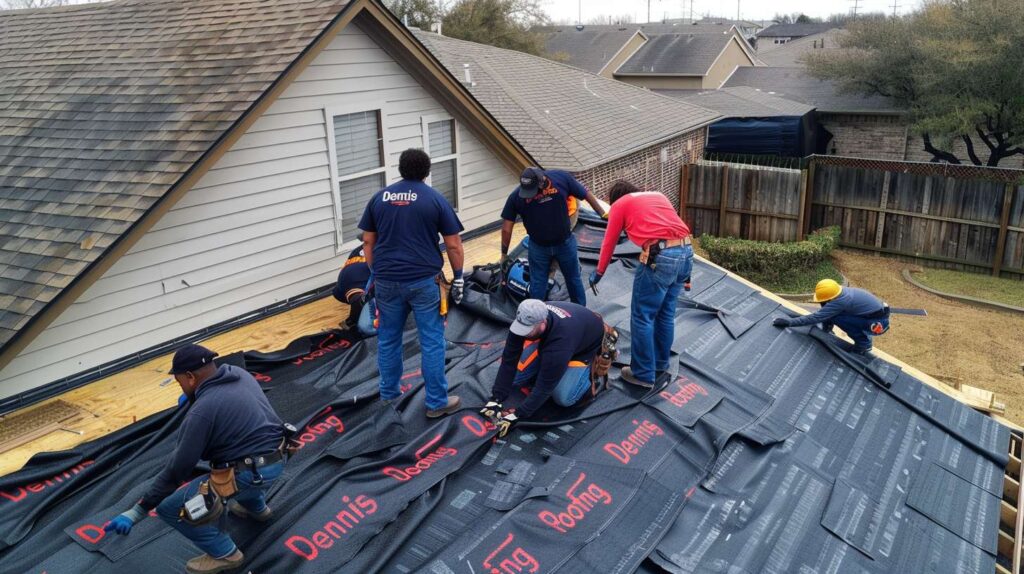 Professional roofing crew installing new shingles on a residential home in Flatlands