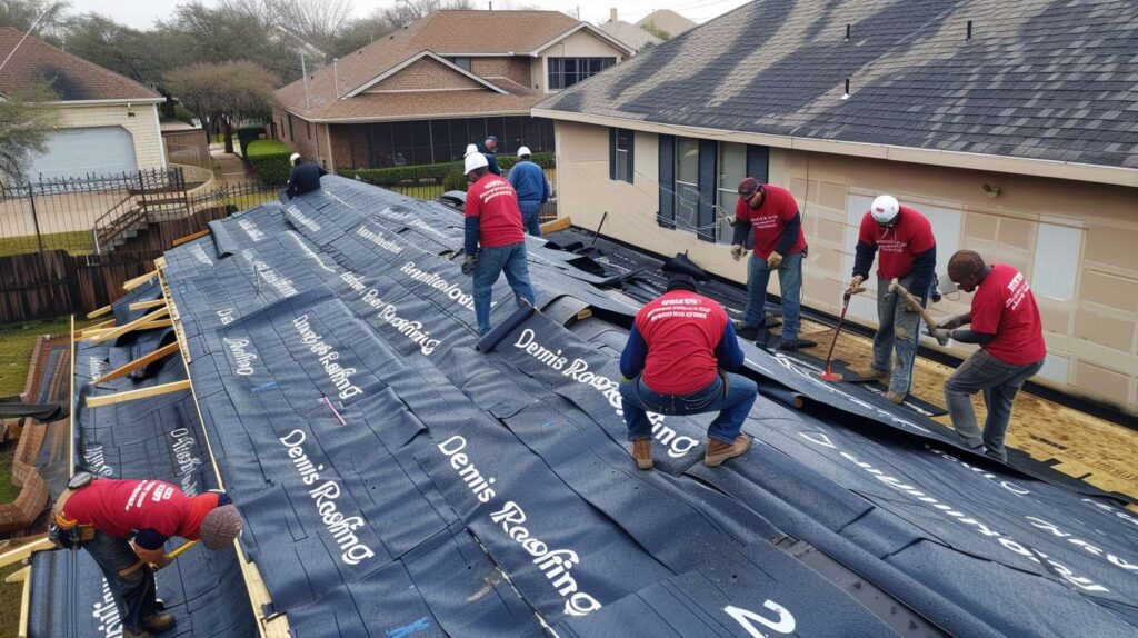 Professional roofers installing new shingles on a Brooklyn residential home