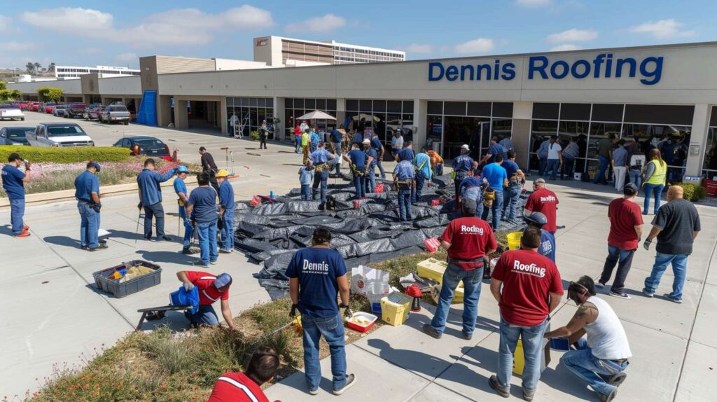 Professional roofer inspecting TPO roof for hail damage in Brooklyn, New York