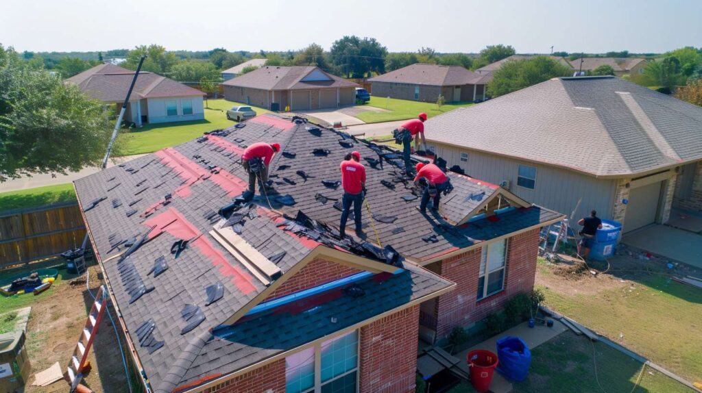 Professional roofer inspecting and repairing residential roof in Homecrest neighborhood