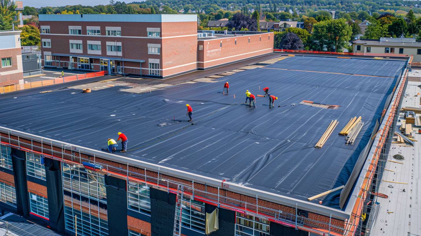 Professional roofer repairing metal roofing panels on Brooklyn residential building