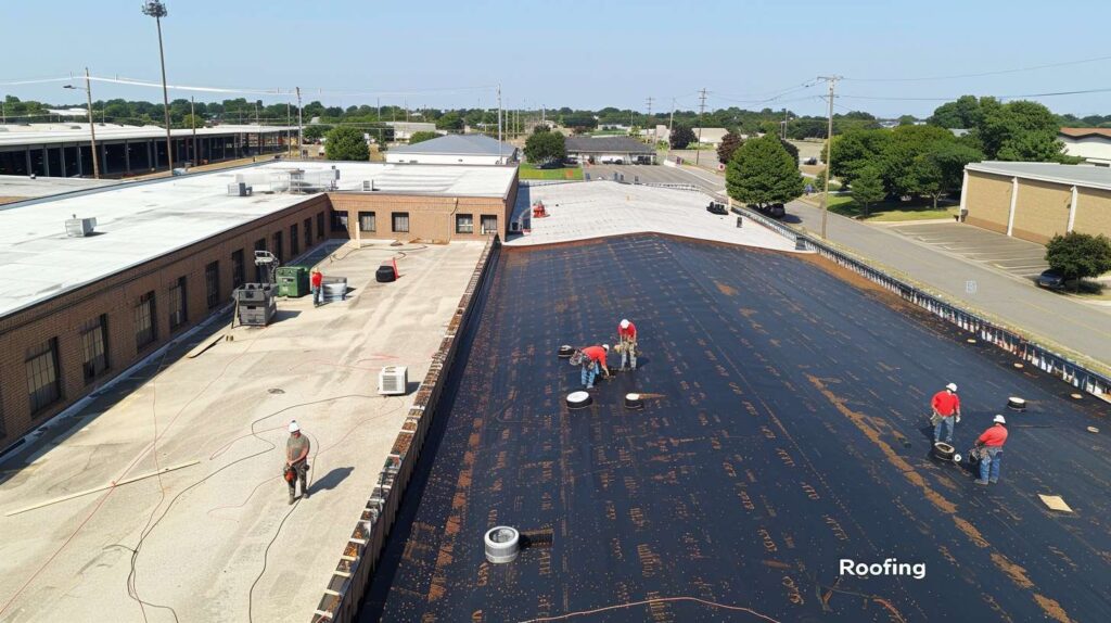 Professional roofer inspecting and repairing residential roof in Mill Basin neighborhood