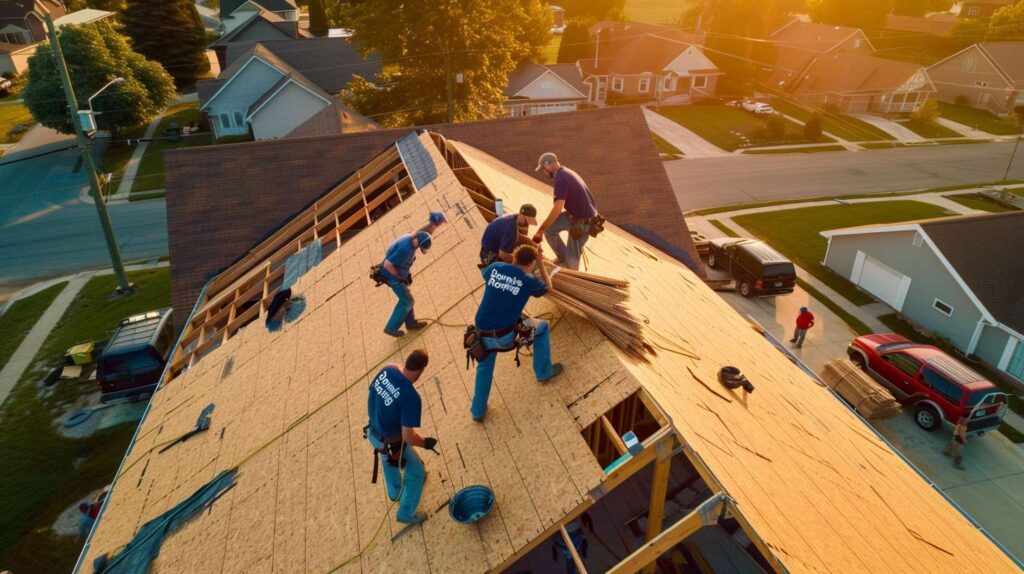 Professional roofer installing shingles on residential home along Ocean Parkway