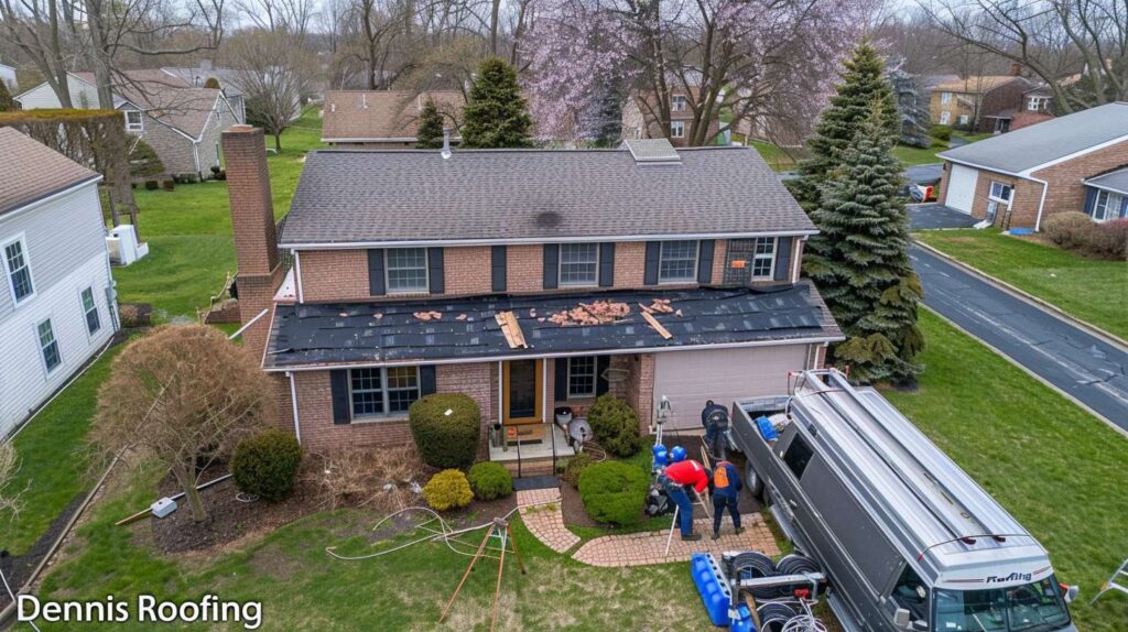 Professional roofer installing slate tiles on a Brooklyn home roof Damaged slate roof tiles requiring replacement and repair services Close-up of high-quality replacement slate roofing tiles in various shades Experienced roofing team working on slate tile installation in Brooklyn Completed slate roof repair showing expertly matched replacement tiles