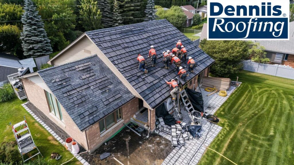 Professional roofer replacing damaged ridge tiles on a Brooklyn residential roof