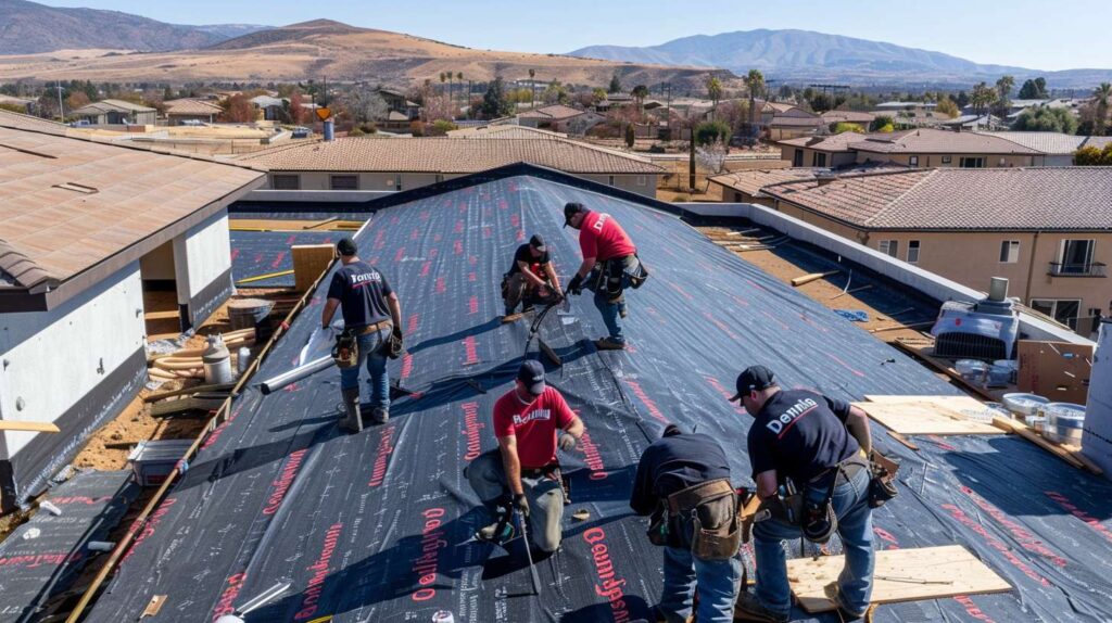 Professional roofer inspecting and repairing damaged gutters on a Brooklyn residential home