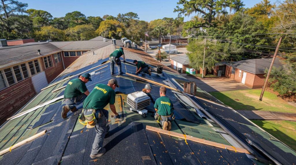 Professional roofers installing new shingles on a residential home in Spring Creek