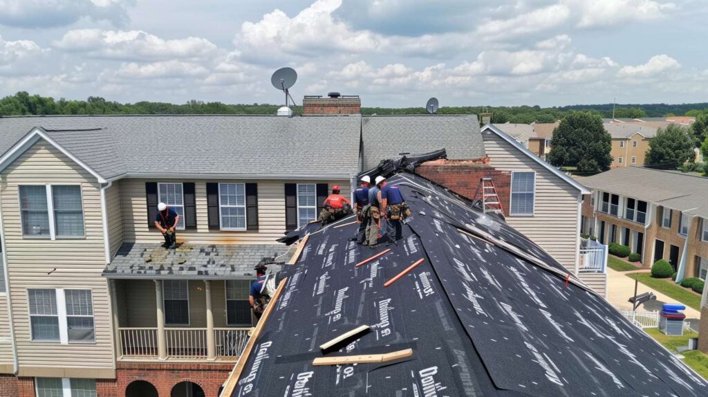 Professional roofer installing new shingles on residential home in White Sands