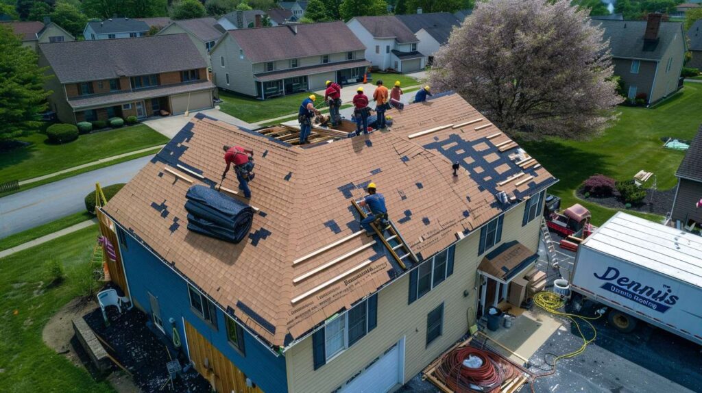 Professional roofers installing new shingles on a Windsor Terrace residential home