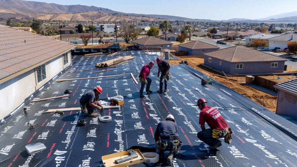 Professional roofer installing shingles on residential home in Marine Park Damaged roof with missing shingles requiring expert repair services Completed roof installation showing quality workmanship and materials Roofing contractor inspecting residential roof for damage assessment New asphalt shingle roof installation on Marine Park home