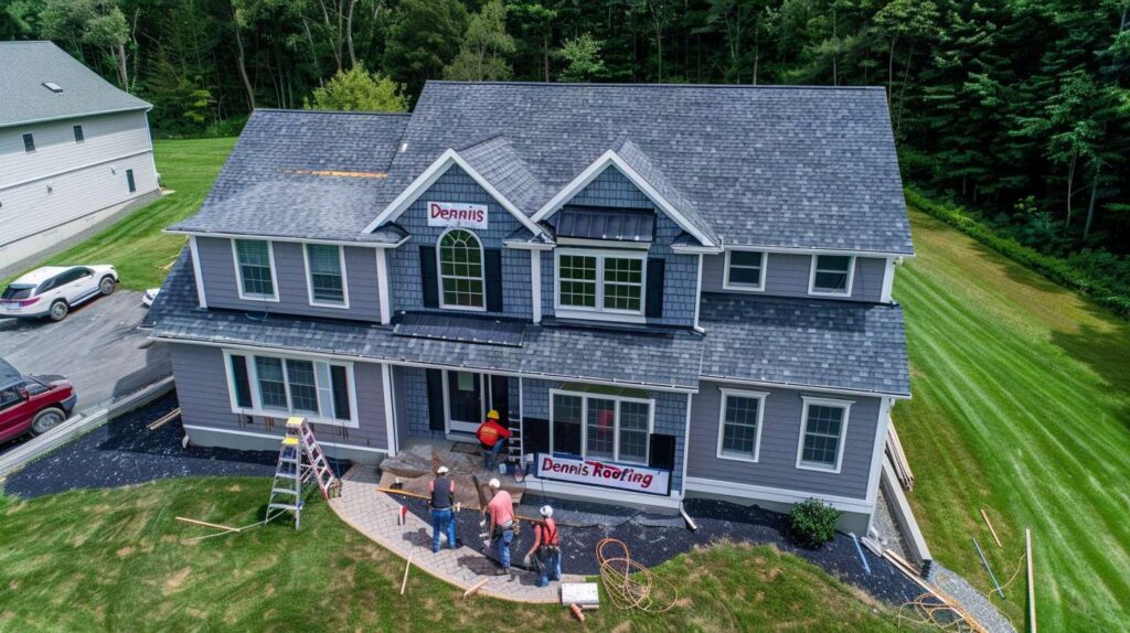 Professional roofer installing shingles on a residential home in Prospect Park South Completed roof installation showcasing quality craftsmanship on a Brooklyn neighborhood home Roofing contractor inspecting and repairing damaged shingles on a sloped roof Close-up of premium asphalt shingles with protective underlayment during installation Roofing crew working safely with harnesses on a multi-story residential building Before and after comparison of worn roof replaced with new durable roofing materials Modern home exterior featuring freshly installed architectural shingles and clean gutters