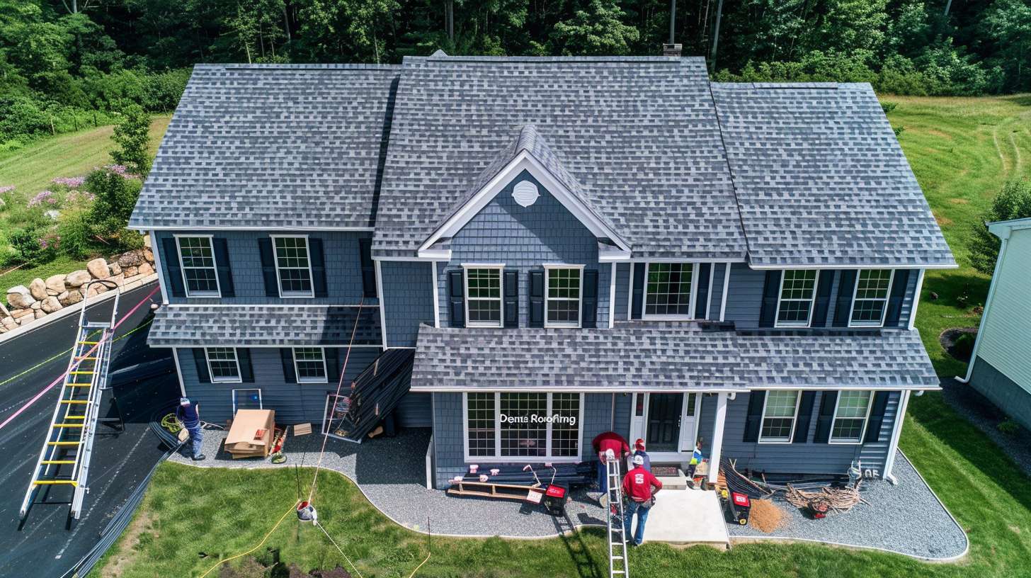 Professional roofer installing new shingles on a residential roof in Brooklyn