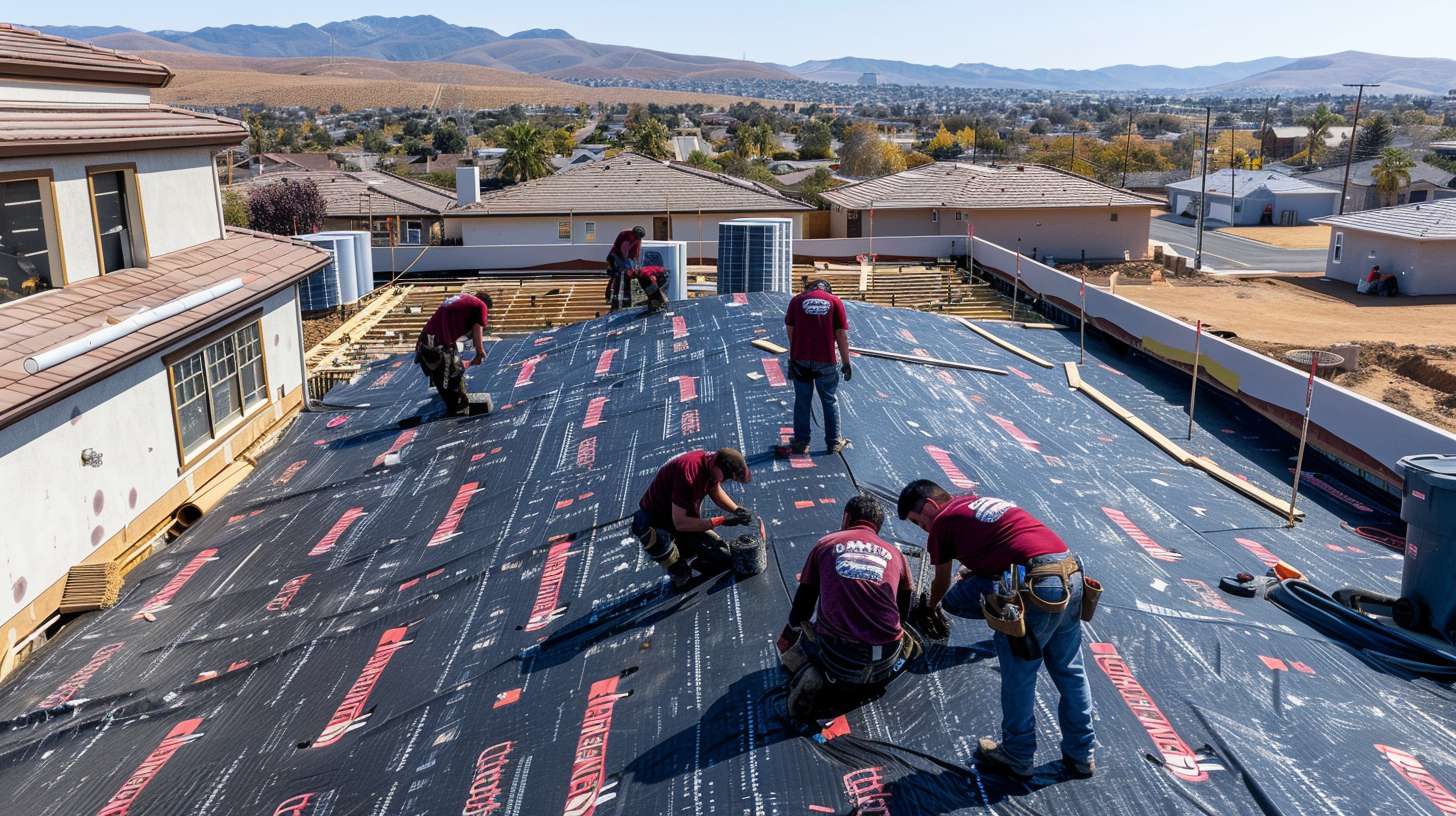 Professional roofers installing new shingles on a Brooklyn home with safety equipment and tools Gutter replacement specialist measuring and installing new seamless gutters on residential property Workers removing old damaged roof materials before installing new roofing system in Brooklyn Close-up of professionally installed rain gutters with downspouts on brick house exterior Roofing crew completing quality inspection of newly replaced residential roof and gutter system