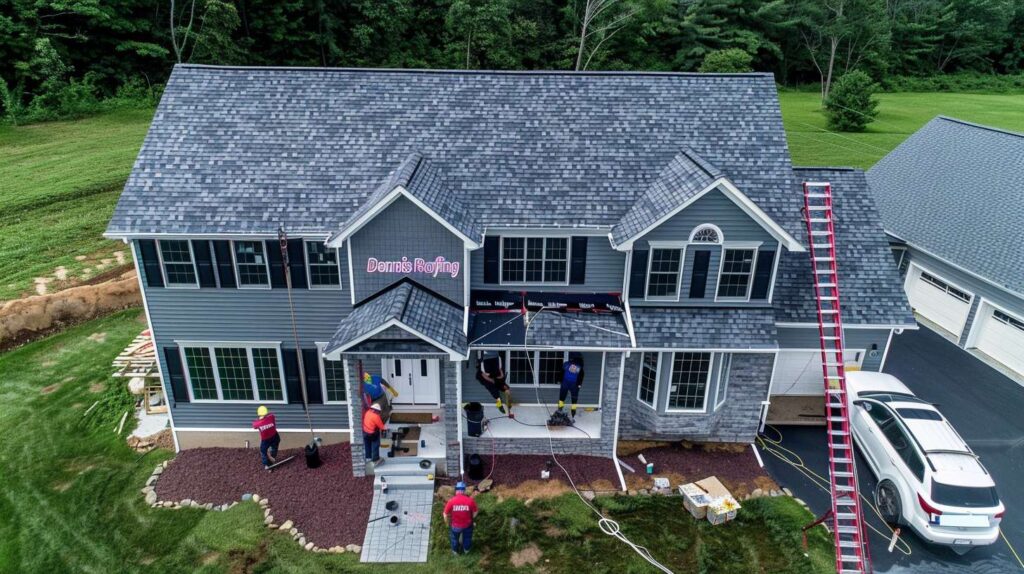 Professional roofer repairing damaged clay tiles on a Brooklyn residential roof